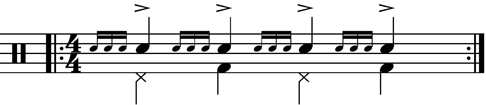 A Four Stroke Ruff with quarter note feet