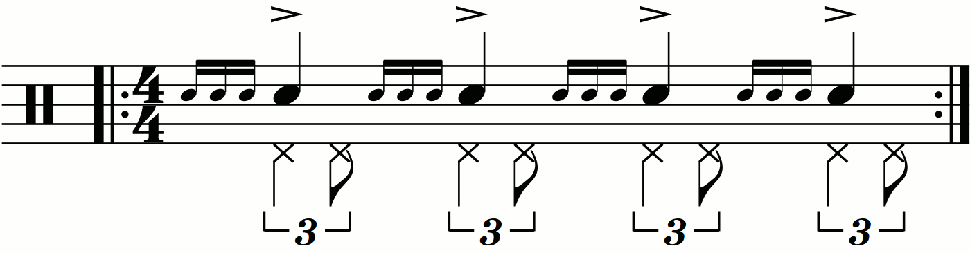 A Four Stroke Ruff with swung eighth note feet