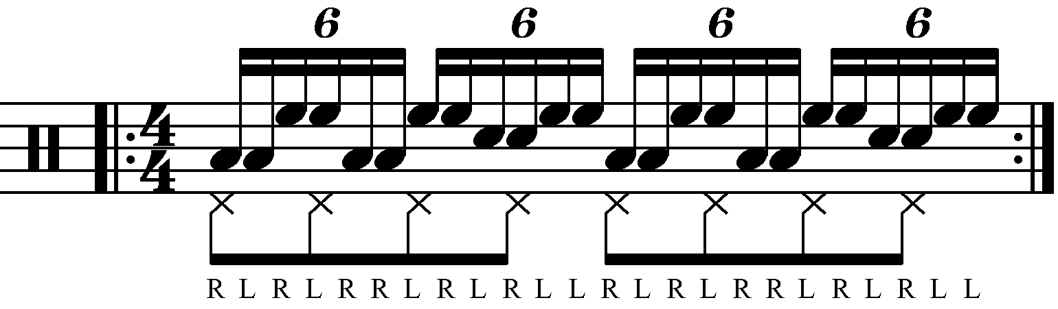 Double Paradiddle played in groups of three