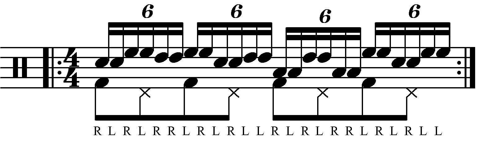 Double Paradiddle played in groups of three