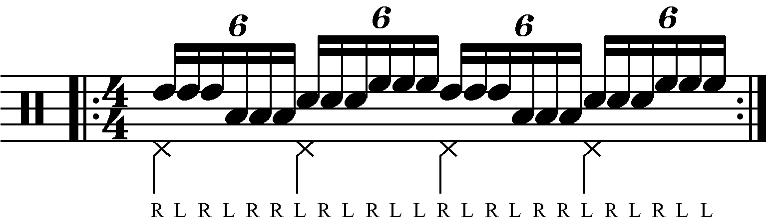 Double Paradiddle played as groups of three