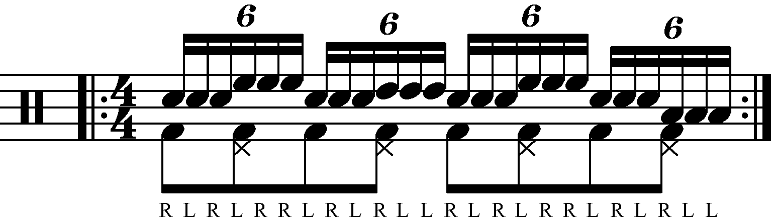 Double Paradiddle played as groups of three