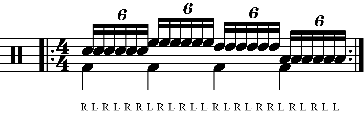 Double Paradiddle played as groups of six