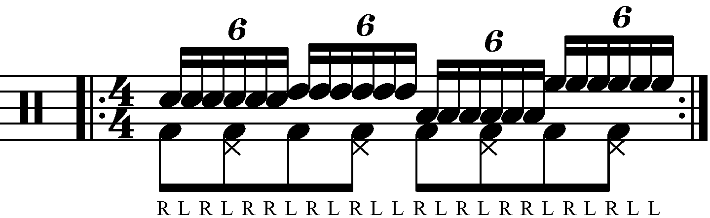 Double Paradiddle played as groups of six