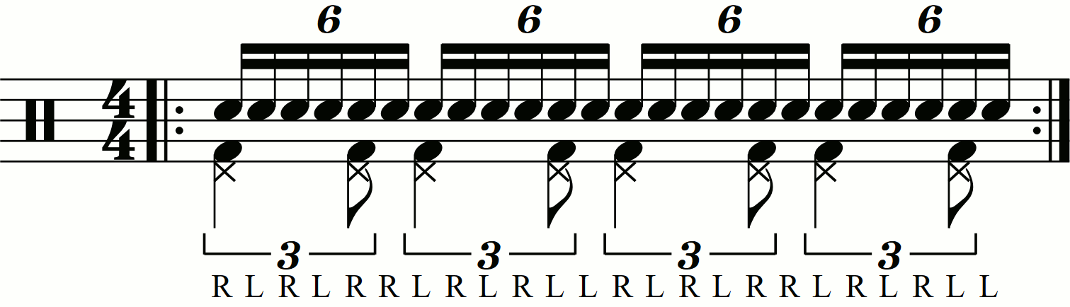 Applying swung eighth note feet under a double paradiddle