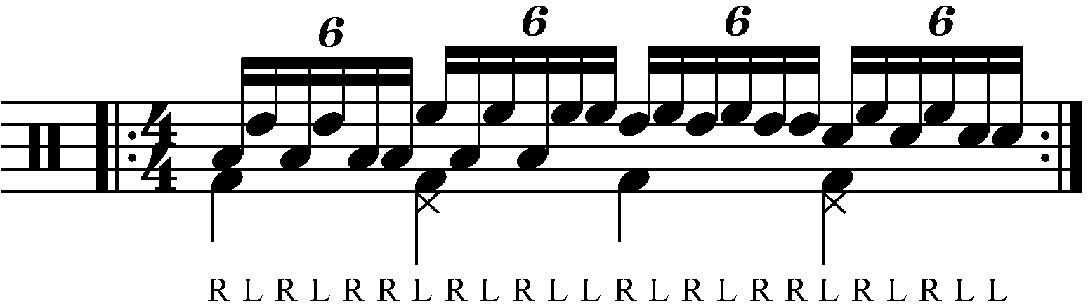 Double Paradiddle with each hand playing a different drum