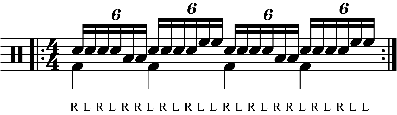 Double Paradiddle with moving double strokes