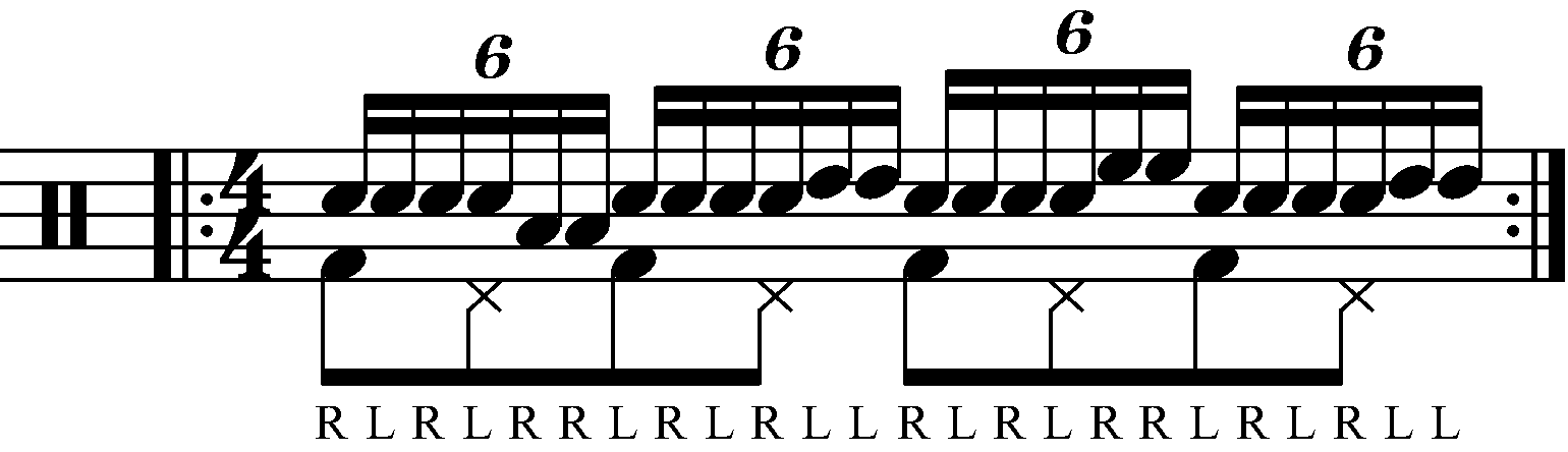 Double Paradiddle with moving double strokes
