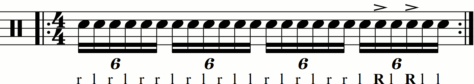 Accenting right hands in a double paradiddle