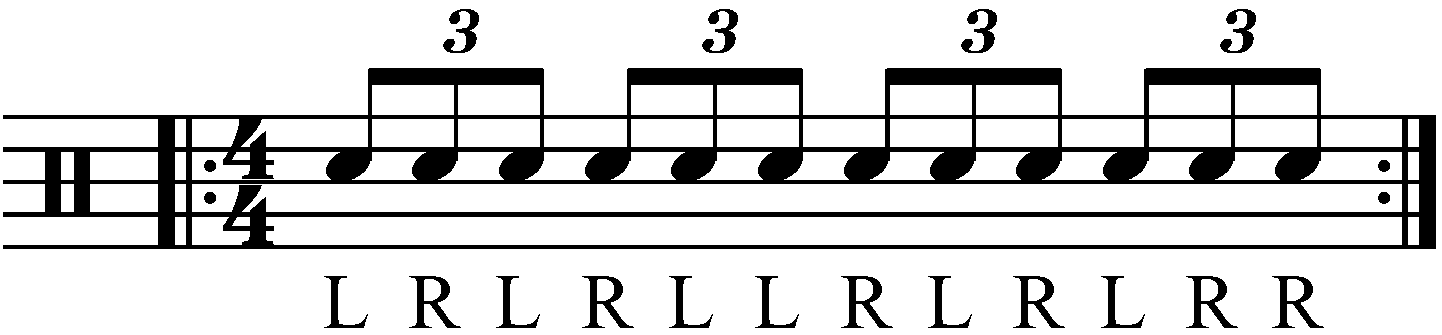 A double paradiddle in reverse sticking.