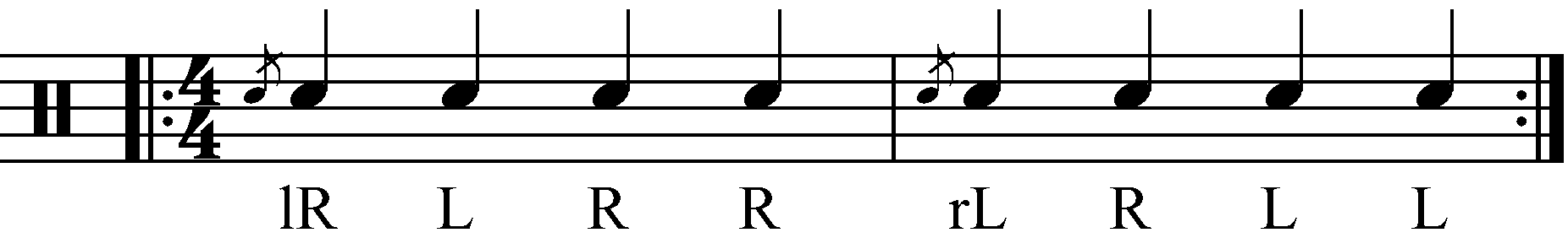 The Flamadiddle as quarter notes