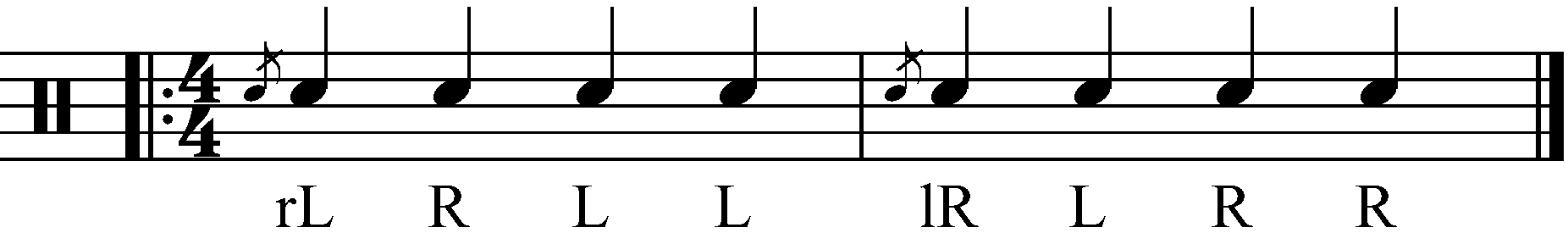 The Flamadiddle as quarter notes