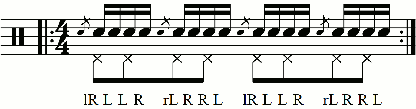 Adding eighth note feet under an inverted flamadiddle
