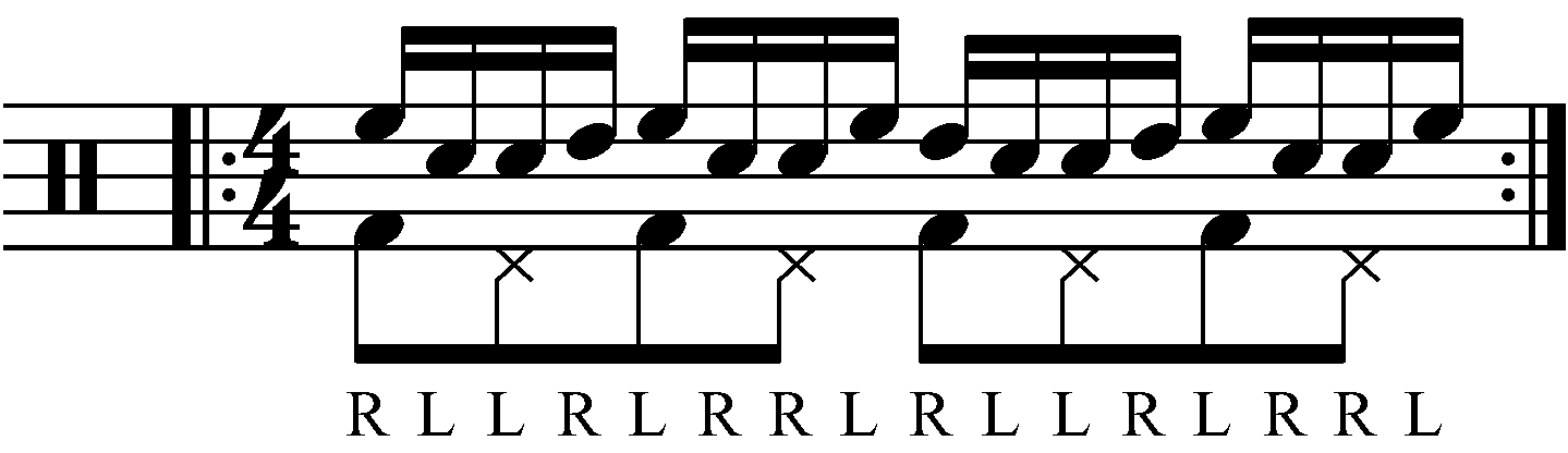The inverted Paradiddle with moving single strokes