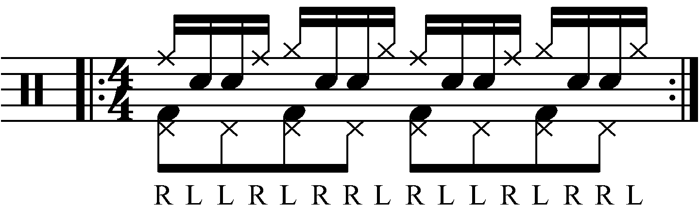 The inverted Paradiddle with moving single strokes