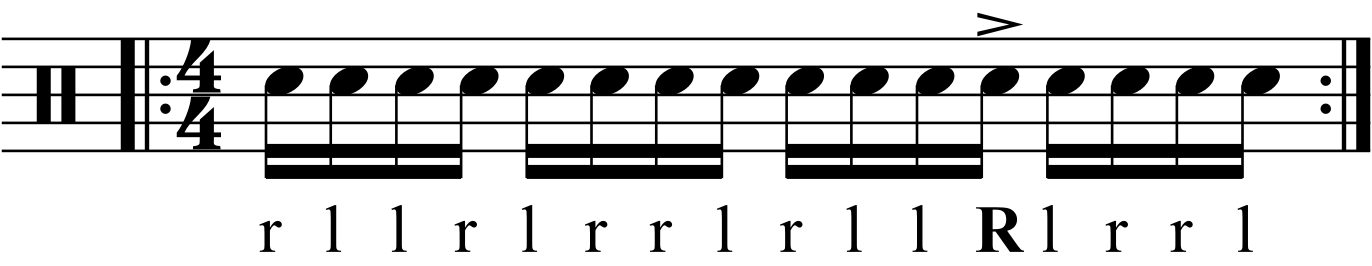 Accenting a counts in an inverted paradiddle