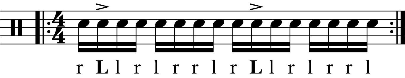 Accenting e counts in an inverted paradiddle