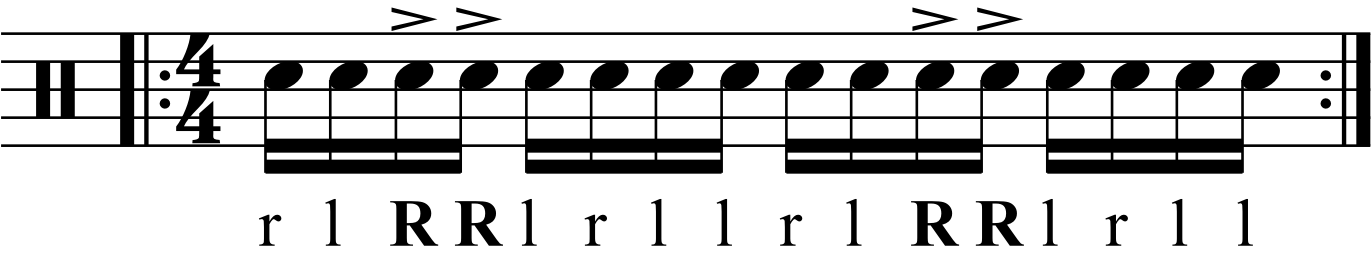 Accenting double strokes in a paradiddle