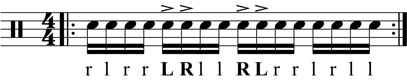 Accenting single strokes in a paradiddle