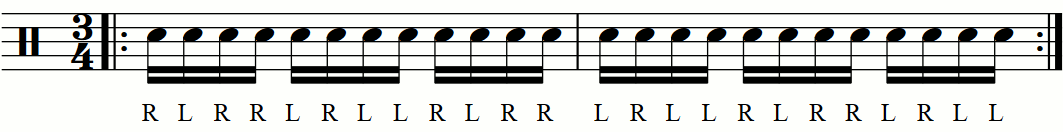 A Paradiddle in 3/4 with standard sticking