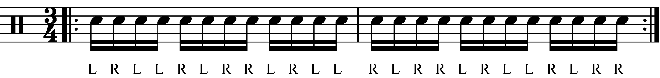 A Paradiddle in 3/4 with reverse sticking
