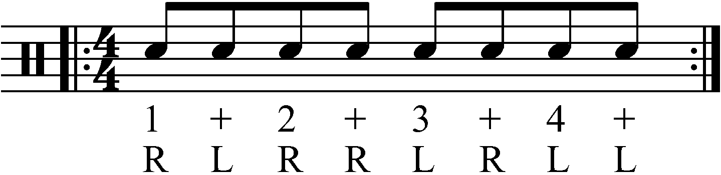 A Paradiddle in standard sticking as quavers.