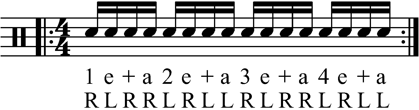 A Paradiddle in standard sticking as semi quavers.