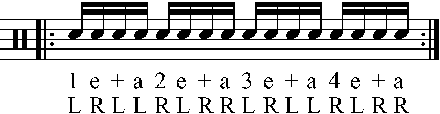 A Paradiddle in reversed sticking as semi quavers.