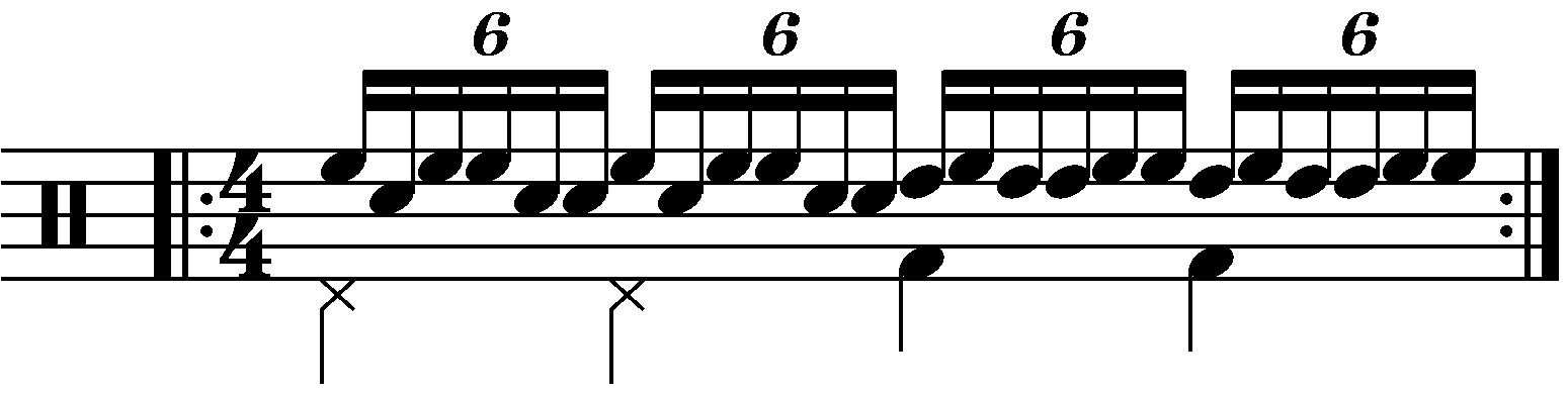 Paradiddle diddle with each hand playing a different drum