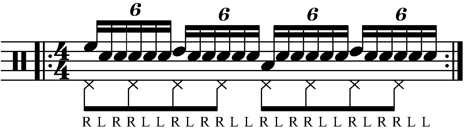 Paradiddle diddle with moving quarter note accents