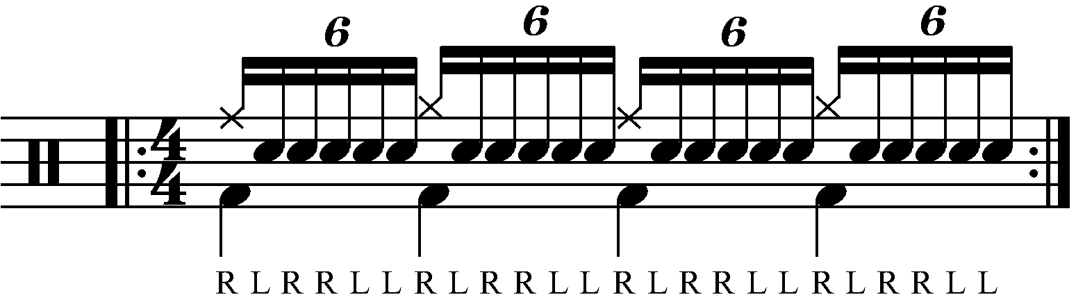 Paradiddle diddle with moving quarter note accents