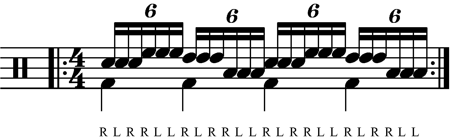 Paradiddle Diddle played as groups of three.
