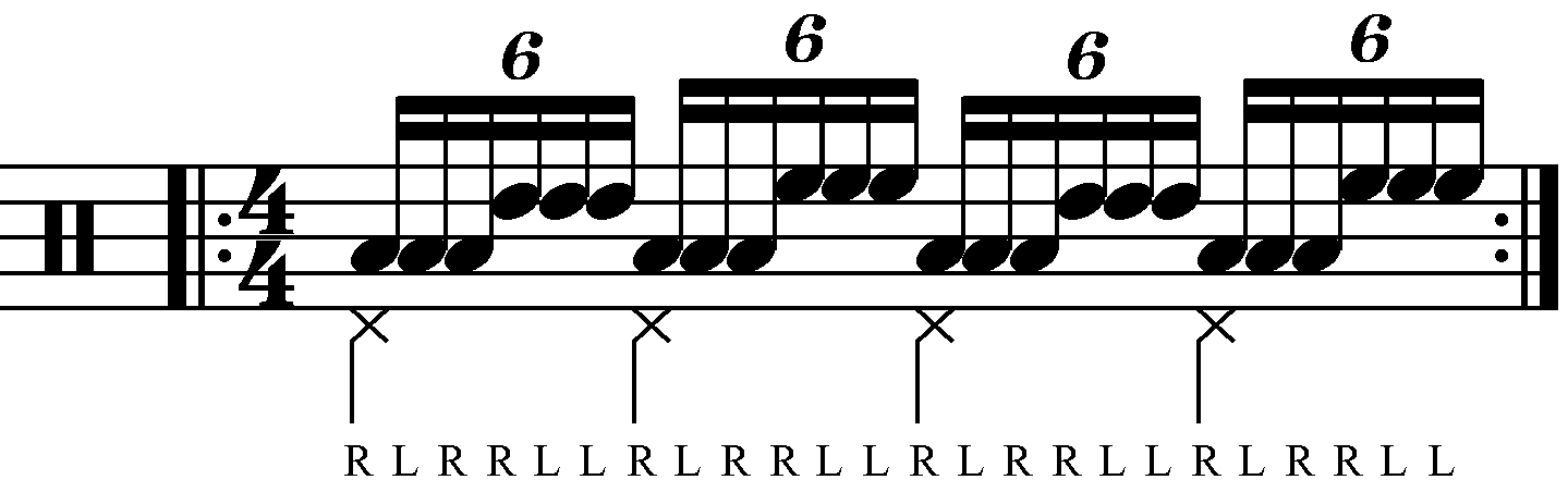 Paradiddle Diddle played as groups of three.