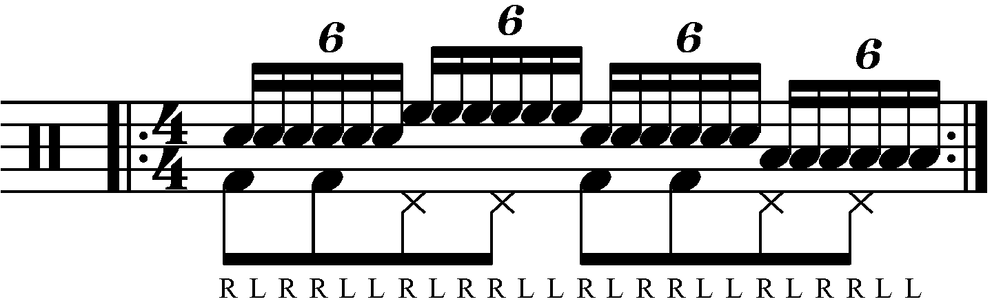 Paradiddle Diddle played as groups of six