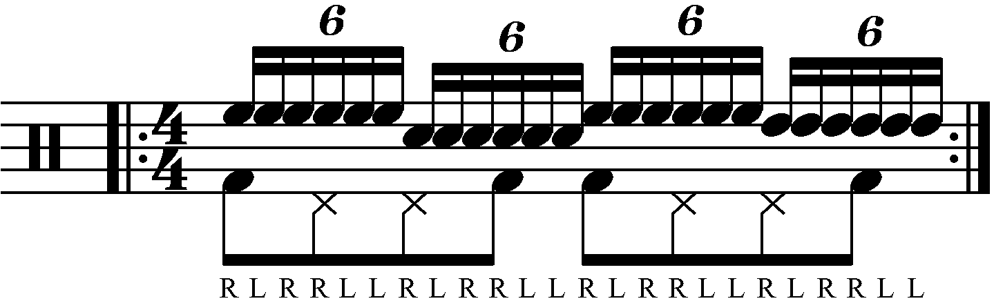 Paradiddle Diddle played as groups of six