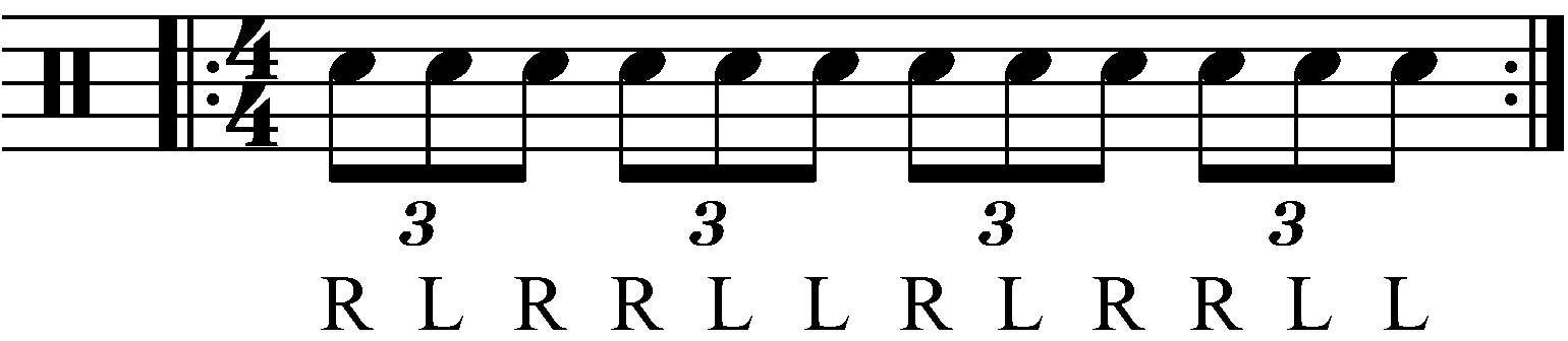 The Paradiddle Diddle as eighth note triplets.