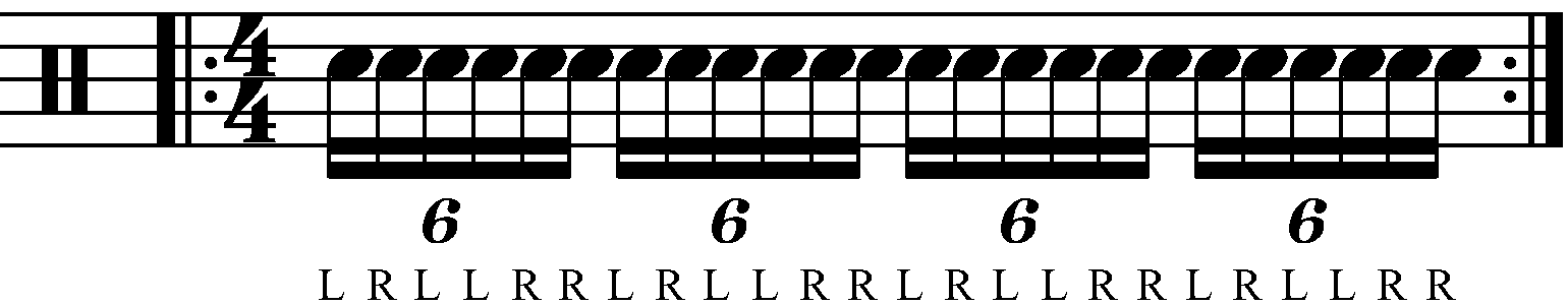 The Paradiddle Diddle as sextuplets in reverse sticking.