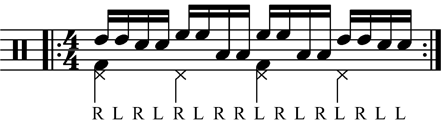Triple Paradiddle played as groups of Two