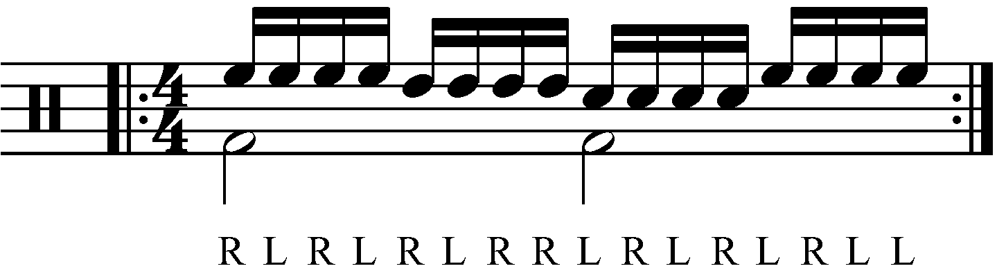 Triple Paradiddle played as groups of Four