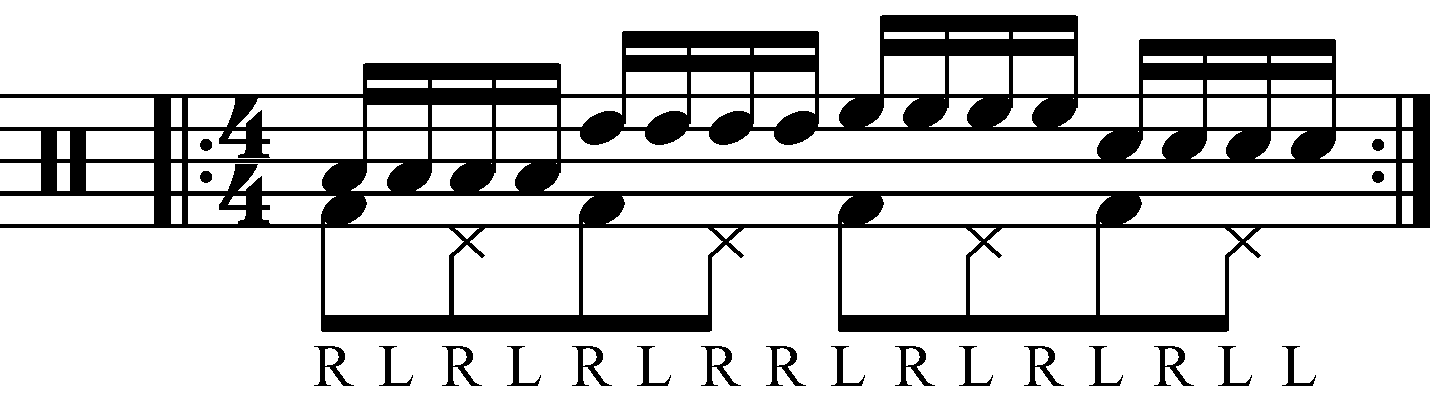 Triple Paradiddle played as groups of Four