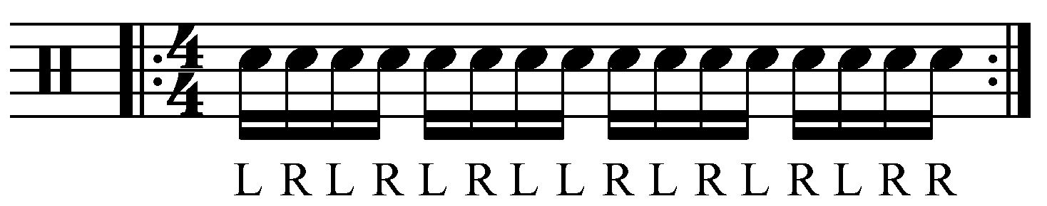 A triple paradiddle in reverse sticking.