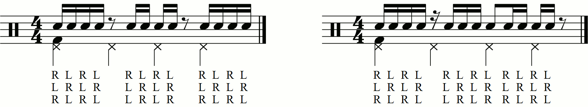 Adding feet under a sixteenth note single stroke 4