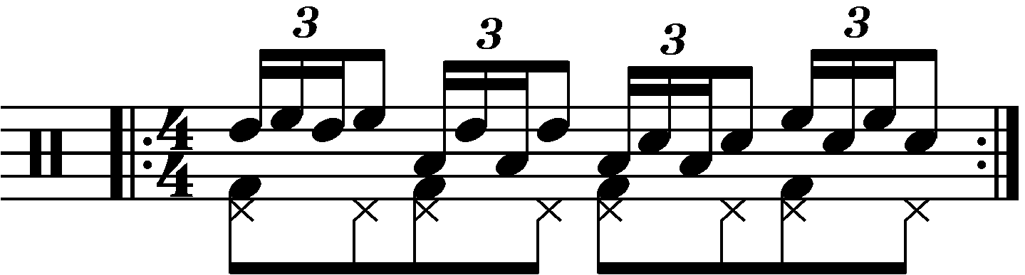 Single stroke four with each hand playing a different drum