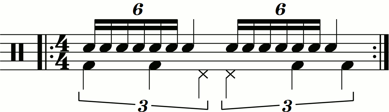 Quarter note triplets on the feet under a single stroke 7