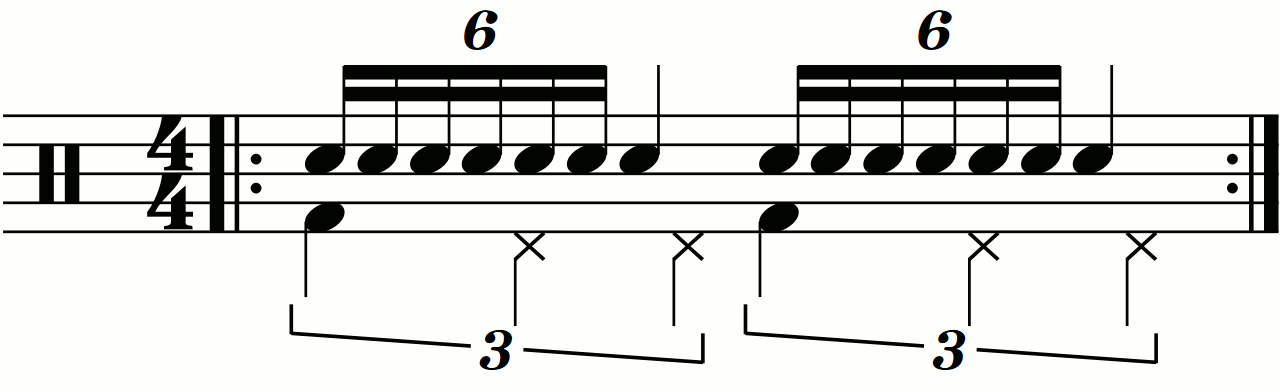 Quarter note triplets on the feet under a single stroke 7