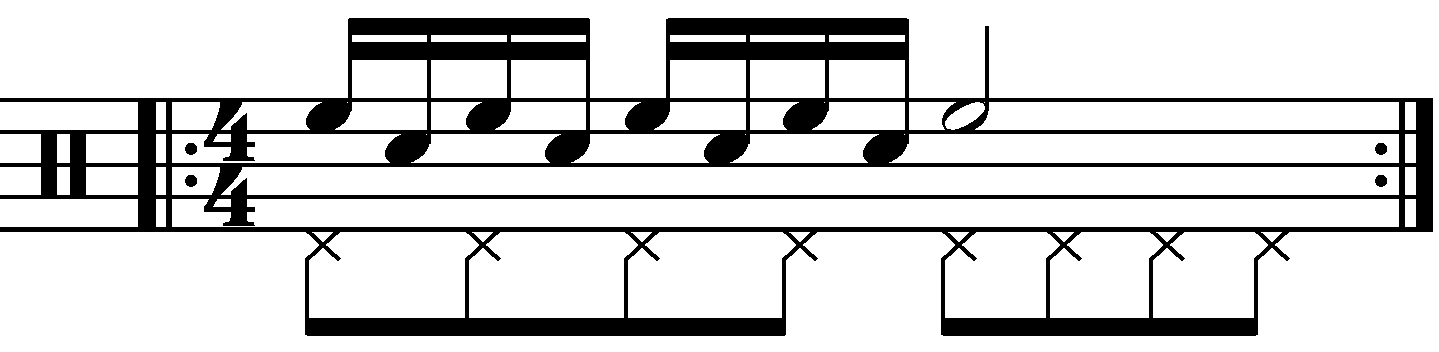 Single stroke nine with each hand playing a different drum