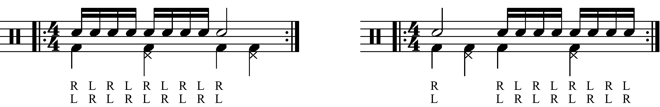 Adding quarter note feet under a single stroke 9