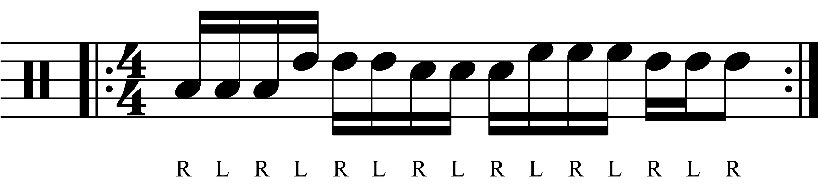 Single stroke roll orchestration in threes