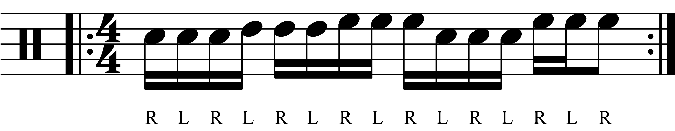 Single stroke roll played as groups of three