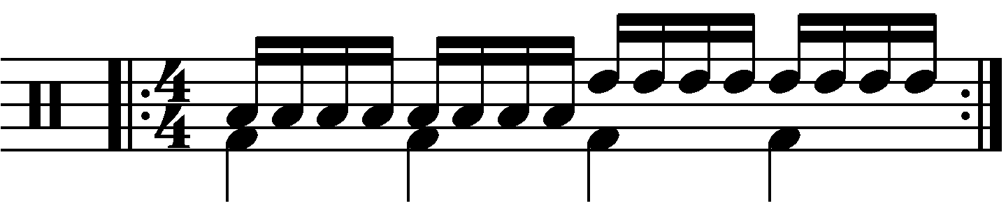 Single stroke roll played as groups of eight